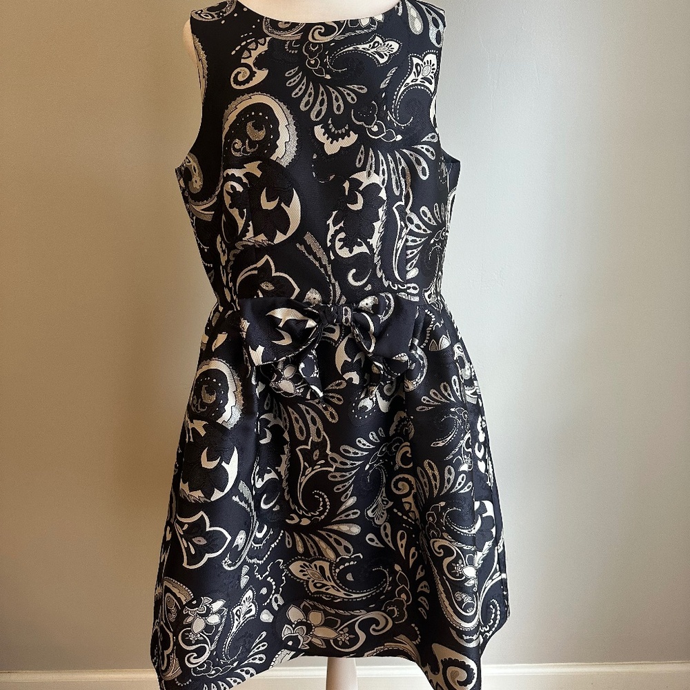 NWT! Tahari Arthur S Levine Navy and Silver Paisley Mini Dress Fit and Flare